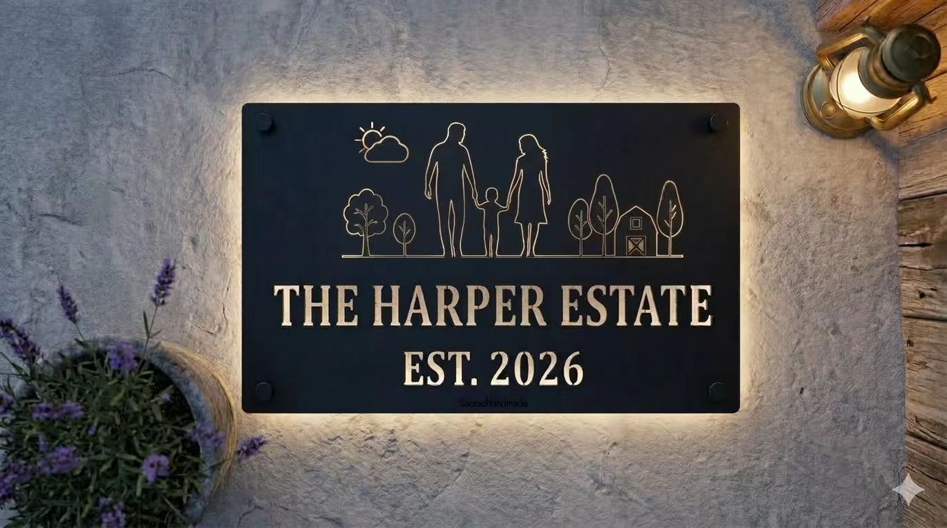 Custom Family Name Sign - Laser Cut Metal Wall Art for Home Decor - Matte Black