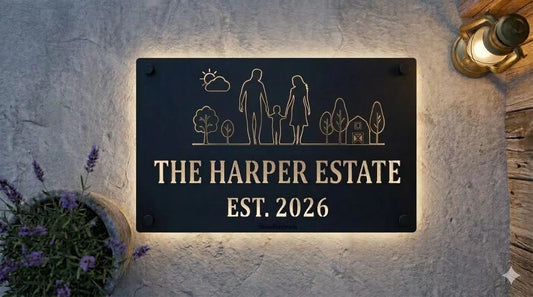 Custom Family Name Sign - Laser Cut Metal Wall Art for Home Decor - Matte Black