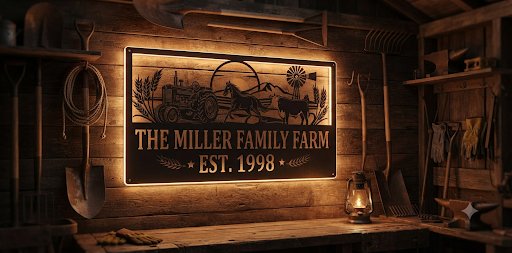 "Personalized Metal Farm Sign – Custom Carbon Steel Ranch Entrance Sign