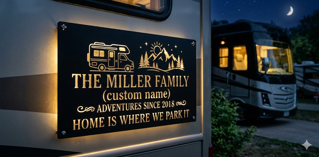 Personalized RV Sign – Unique Father's Day & Retirement Gift for Campers | Custom LED Backlit Metal Camper Sign