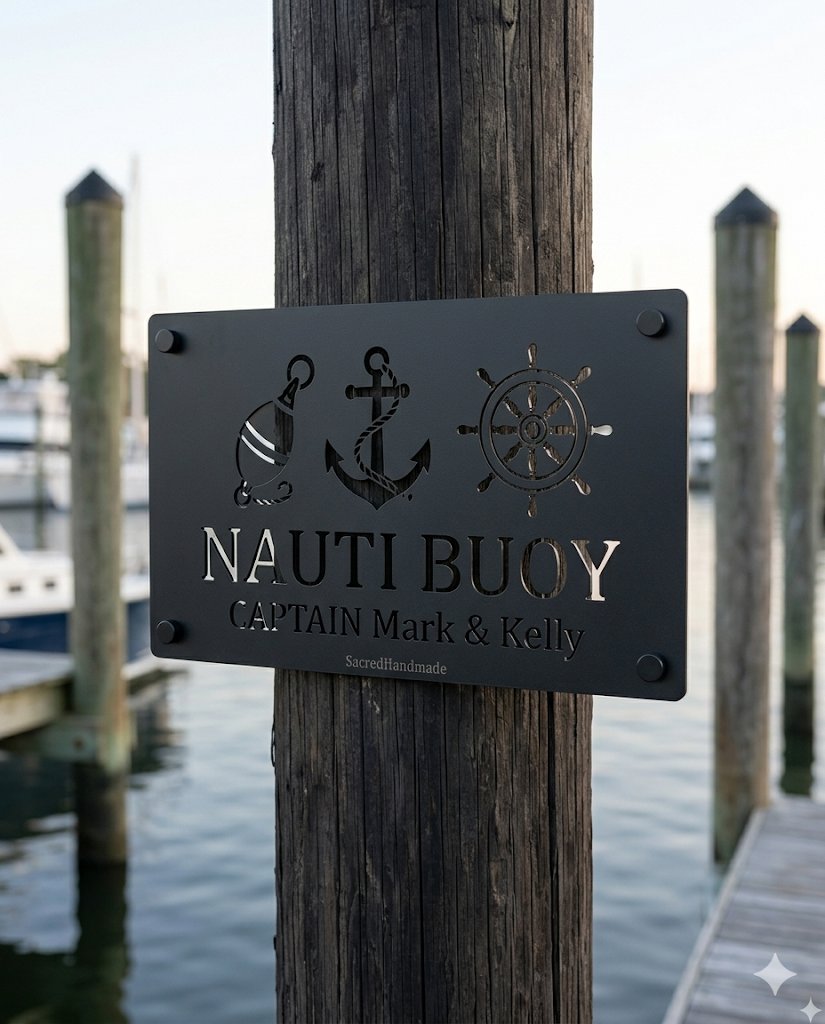 Personalized boat name sign installed on luxury yacht transom