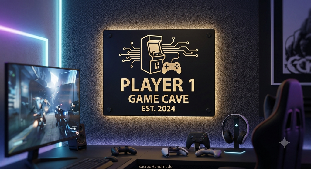 Personalized Gaming Room Laser Cut Carbon Steel Wall Sign – Custom Name & Design, Powder Coated Finish, Gift for Dad, Father's Day & Christmas