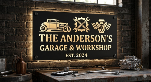Personalized Garage Laser Cut Carbon Steel Wall Sign – Custom Name & Design, Powder Coated Finish, Gift for Dad, Father's Day & Christmas
