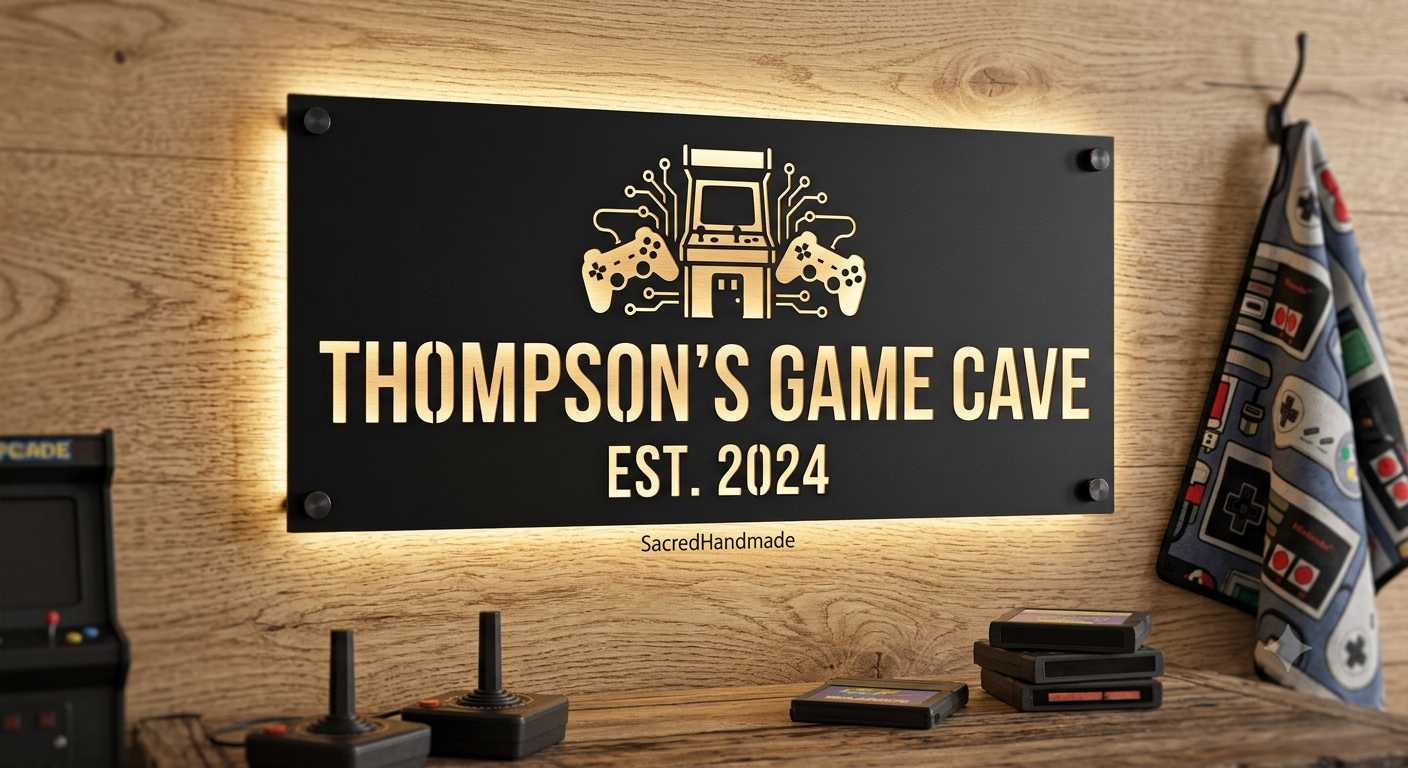 Personalized Gaming Room Laser Cut Carbon Steel Wall Sign – Custom Name & Design, Powder Coated Finish, Gift for Dad, Father's Day & Christmas