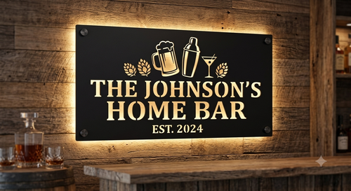 Personalized Home Bar Laser Cut Carbon Steel Wall Sign – Custom Name & Design, Powder Coated Finish, Gift for Dad, Father's Day & Christmas