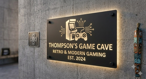 Personalized Gaming Room Laser Cut Carbon Steel Wall Sign – Custom Name & Design, Powder Coated Finish, Gift for Dad, Father's Day & Christmas