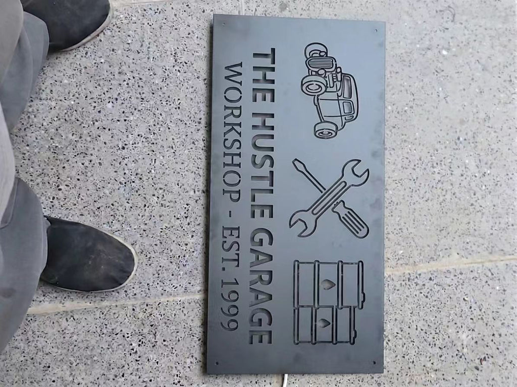 Personalized Garage Laser Cut Carbon Steel Wall Sign – Custom Name & Design, Powder Coated Finish, Gift for Dad, Father's Day & Christmas