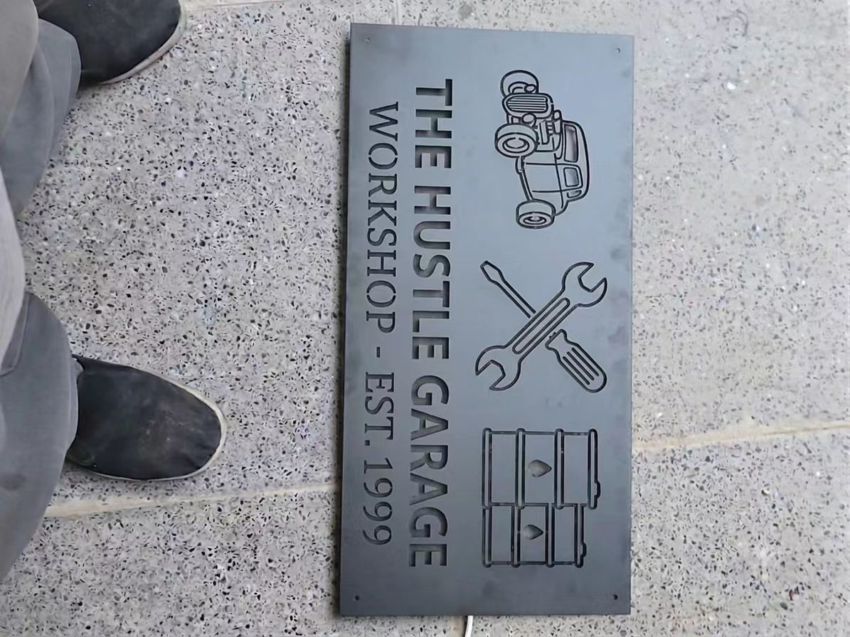 Personalized Garage Laser Cut Carbon Steel Wall Sign – Custom Name & Design, Powder Coated Finish, Gift for Dad, Father's Day & Christmas