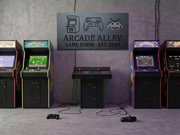 Personalized Gaming Room Laser Cut Carbon Steel Wall Sign – Custom Name & Design, Powder Coated Finish, Gift for Dad, Father's Day & Christmas