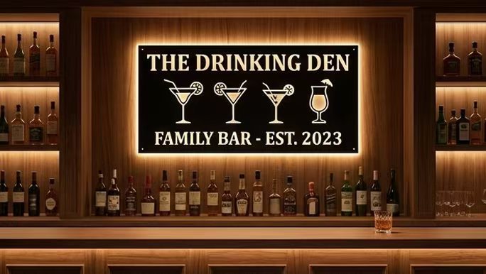 Personalized Home Bar Laser Cut Carbon Steel Wall Sign – Custom Name & Design, Powder Coated Finish, Gift for Dad, Father's Day & Christmas